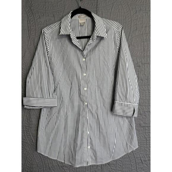 Chico's Tops - Chico's 2 No Iron Button Front Shirt Womans  Blue White Flip Cuffs